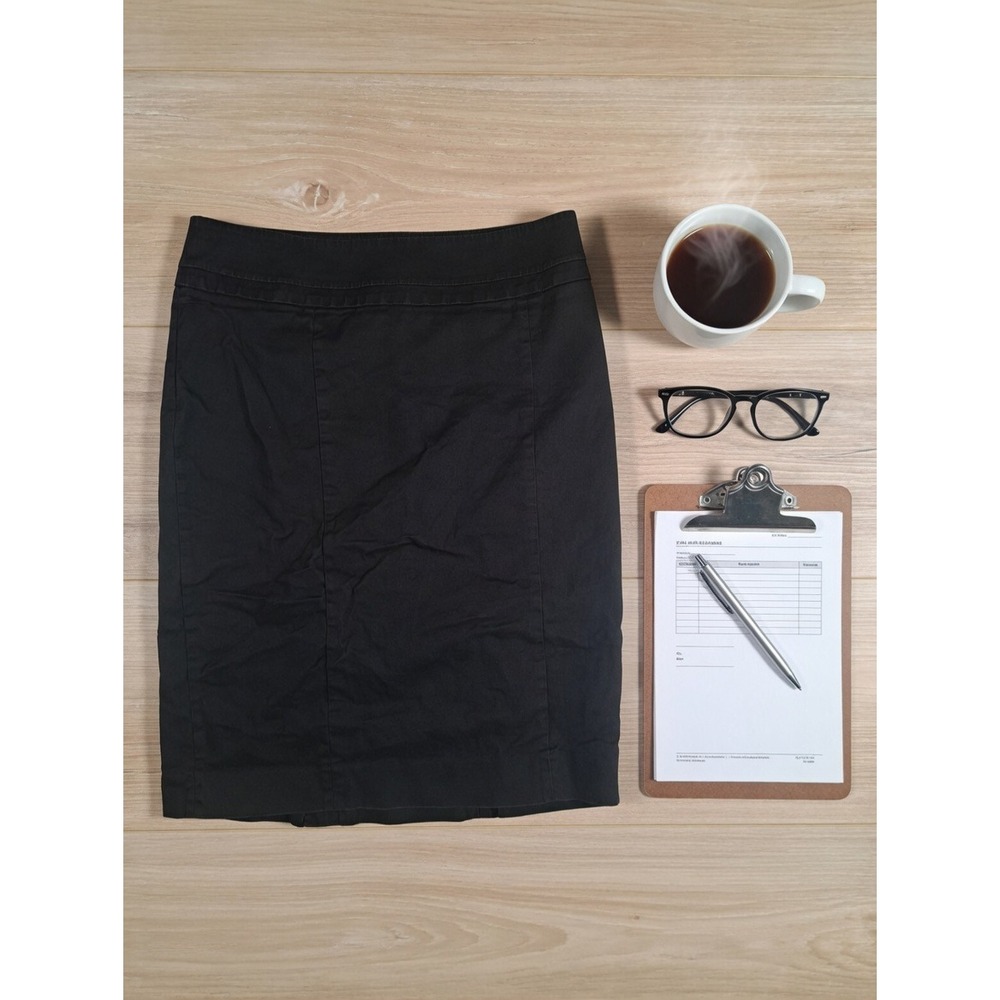 Loft Black Cotton Blend Pencil Skirt Size 10 Side Zip‎ Lined Career Wear